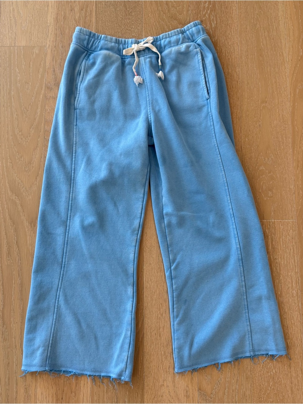 Washed Blue Drawstring Wide-Leg Sweatpants